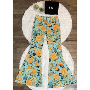 Blue And Yellow Floral Bell Bottoms